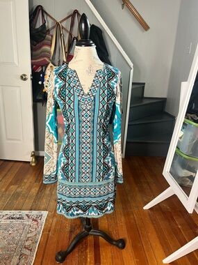 Hale Bob neoprene geometric floral print sheath dress.